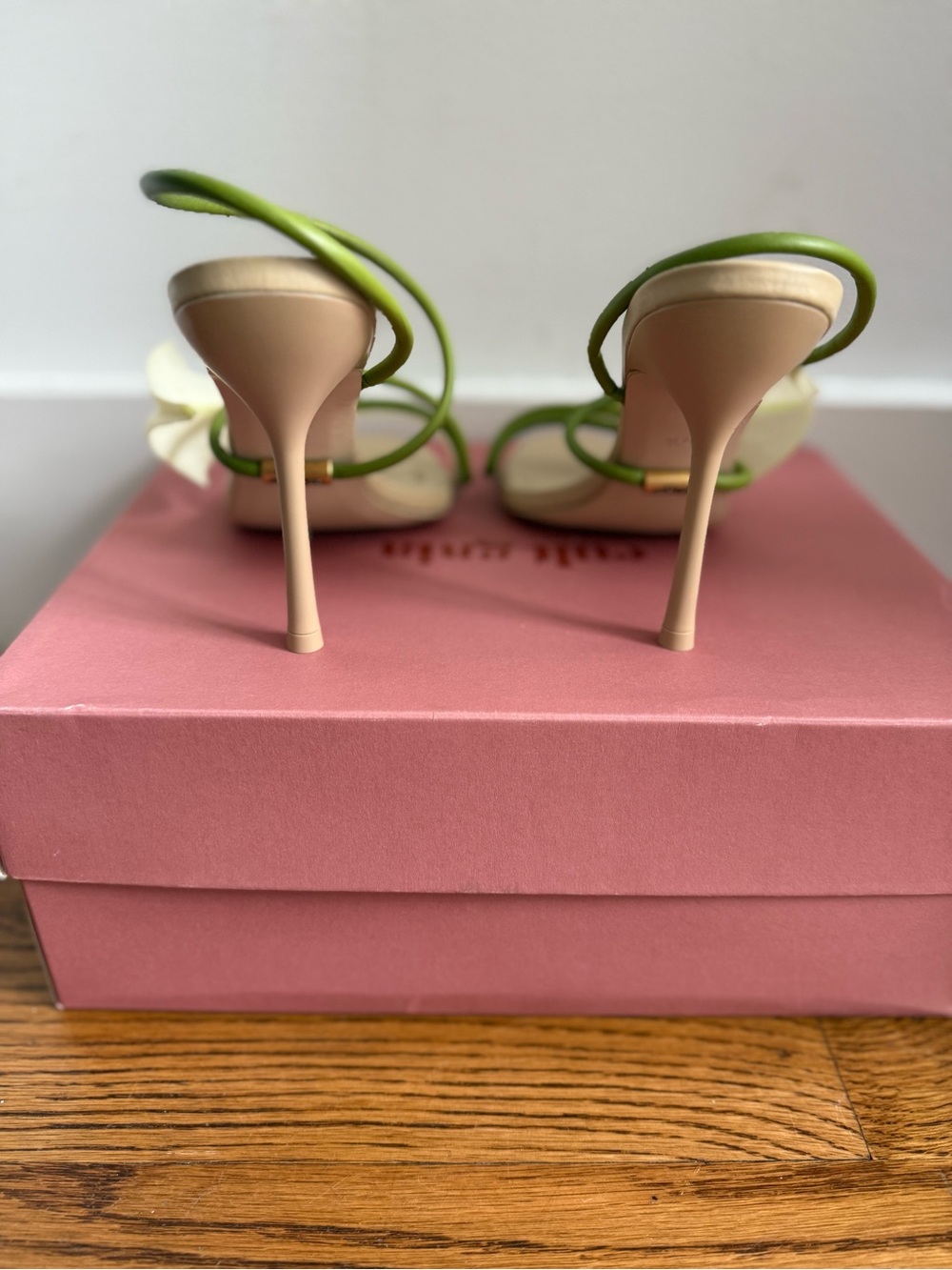 cult gaia Beige and Green Calla Lily Spiral Strap Heels - Picture 6 of 9